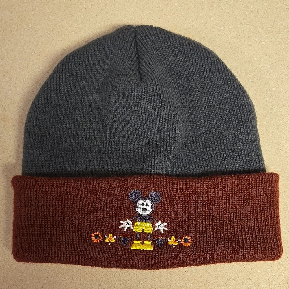 Disney Mickey Mouse Adult Beanie Gray and Maroon